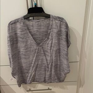 Joie Navy and White Striped V-Neck Silk Top